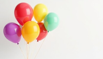 Obraz premium Several colorful balloons floating on a white background , happy, rubber balloons, helium balloons