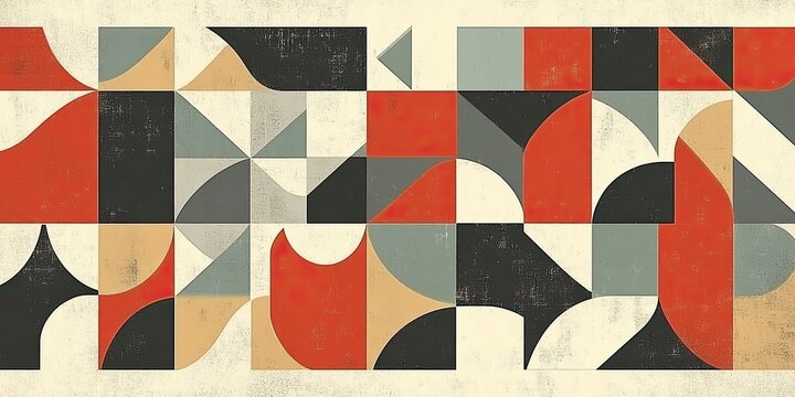 Geometric Harmony Retro Pattern in Red with Black, and Gray and Beige.