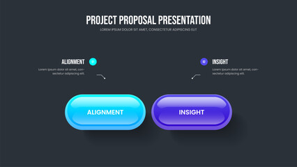 Company Insight Slide Template Vector Illustration. Product Briefing 2 Option Diagram Slideshow Design. Modern Introduction Two Element Infographic Frame Layout.