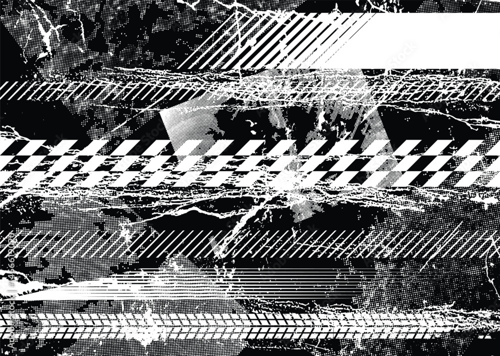 Poster Glitch distorted geometric shape . Noise destroyed logo . Trendy defect error shapes . Glitched frame .Grunge textured . Distressed effect .Vector shapes with a halftone dots screen print texture.