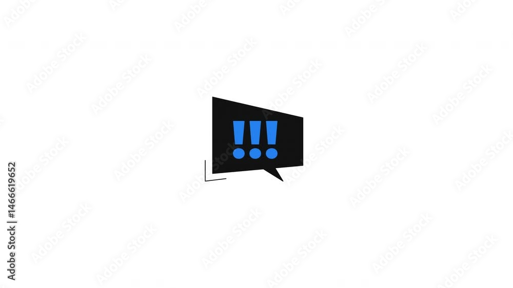 Poster exclamation marks black speech bubble alert 2d cartoon object animation. urgency, emphasis. communic