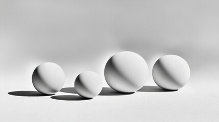 Four spheres of varying sizes are arranged in a line against a white background.