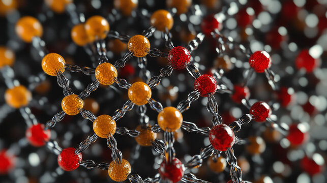 Macro shot of glucose molecule structure, showing carbon and oxygen rings.