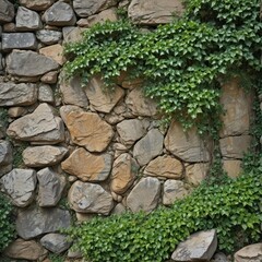 Ancient stone, ivy-covered, weathered texture, worn details, time, old