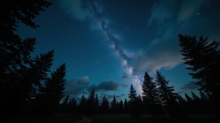 Fototapeta premium Starry sky above treetops