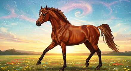 Majestic horse at sunrise