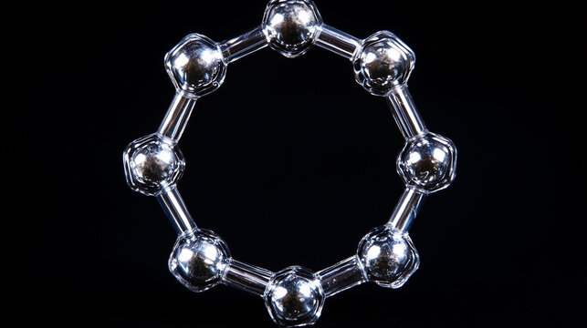 Macro image of benzene ring molecule with aromatic ring structure.