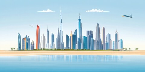 Obraz premium Dubai Skyline A modern city by the sea.