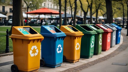 Vibrant recycling bins enhancing urban park sustainability