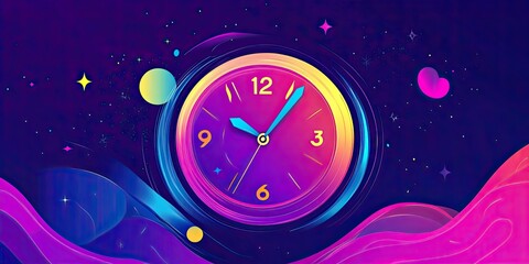 Cosmic Clock Time Warp in Space with vibrant stylized illustration.