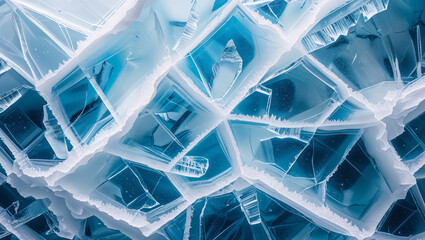 Intricate details of fractured ice create a captivating abstract pattern, pure in color.