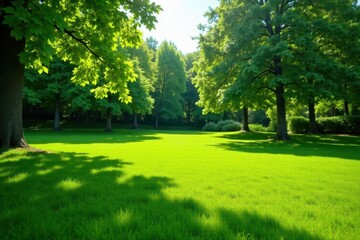 Naklejka premium Lush, vibrant green lawn, perfectly manicured , fresh, texture, park