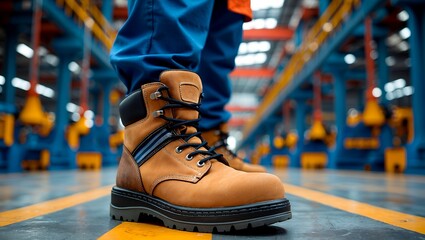 Worker in safety boots on factory floor