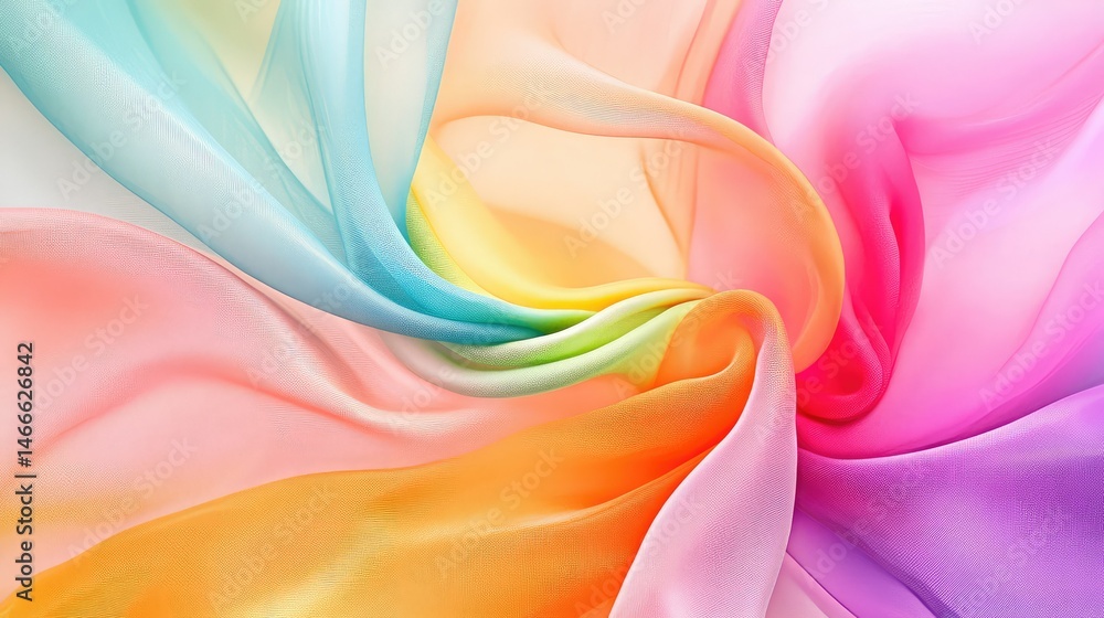 Poster abstract close-up of colorful fabric folds creating a smooth and artistic wave pattern