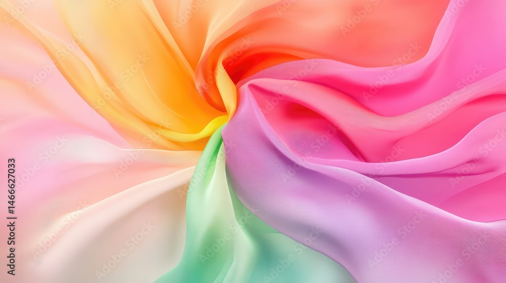 Poster artistic interpretation of abstract fabric movement in vibrant gradient for modern design