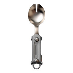 A versatile camping utensil combining spoon and fork for outdoor dining convenience. isolated on a white background.