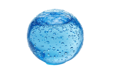 Bubbles dance in a blue water globe against a black expanse