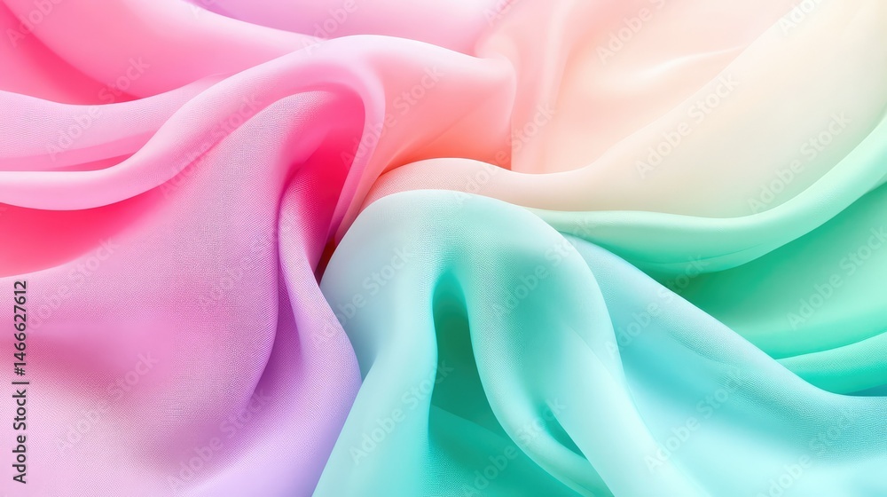 Poster flowing fabric texture with vibrant gradients and gentle folds for elegant abstract background desig