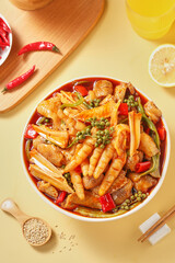 Spicy chicken feet, served with drinks on the table