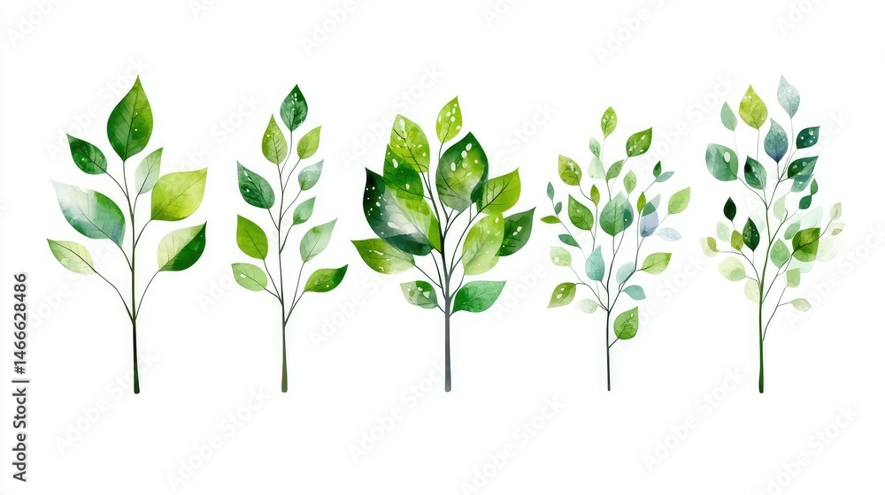 Aufkleber simple tree icon collection with multiple green variations on a clear white background for eco-frien