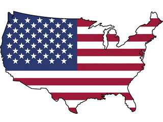 USA Map with Flag Illustration isolated PNG on Transparent Background,United States Map Icon with the Flag inside
