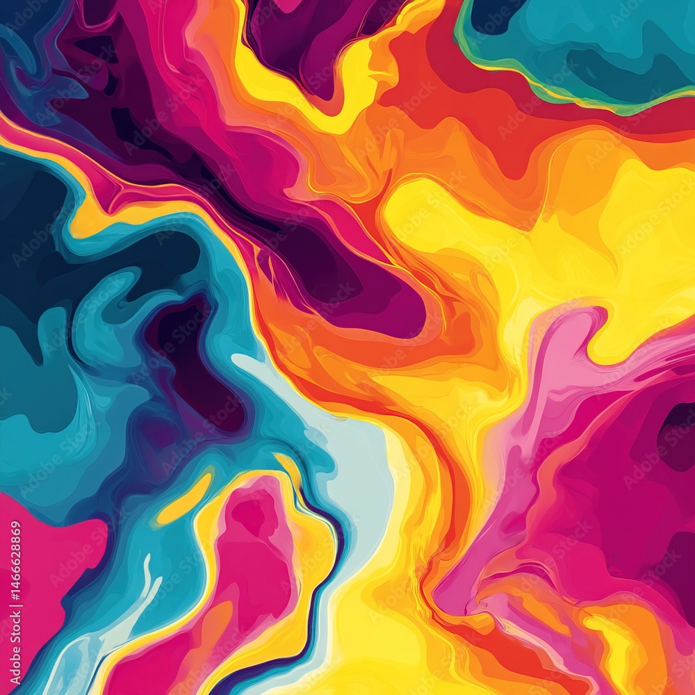 Poster psychedelic explosion of color in abstract liquid shapes