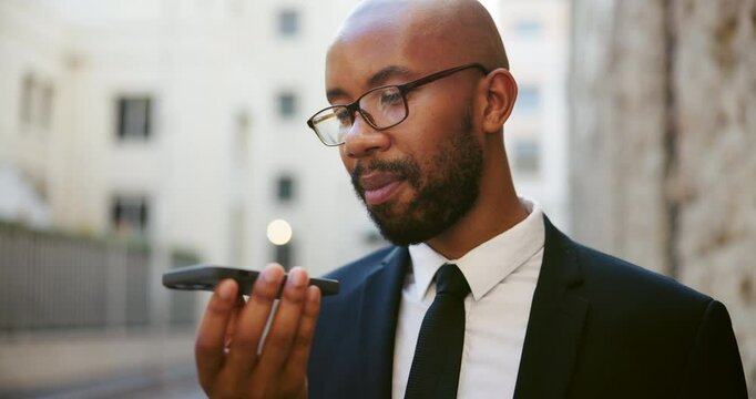 Phone call, speaker and business black man in city for attorney, legal representative or communication. Corporate lawyer, solicitor or contact with person outdoor for advocate and courtroom advisor