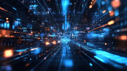 Futuristic digital city, data streams