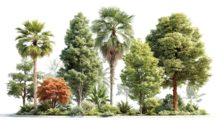 Diverse Foliage Symphony: A harmonious ensemble of trees, each with unique forms and foliage, create a vibrant display of natural beauty, showcasing the diversity of the botanical world.