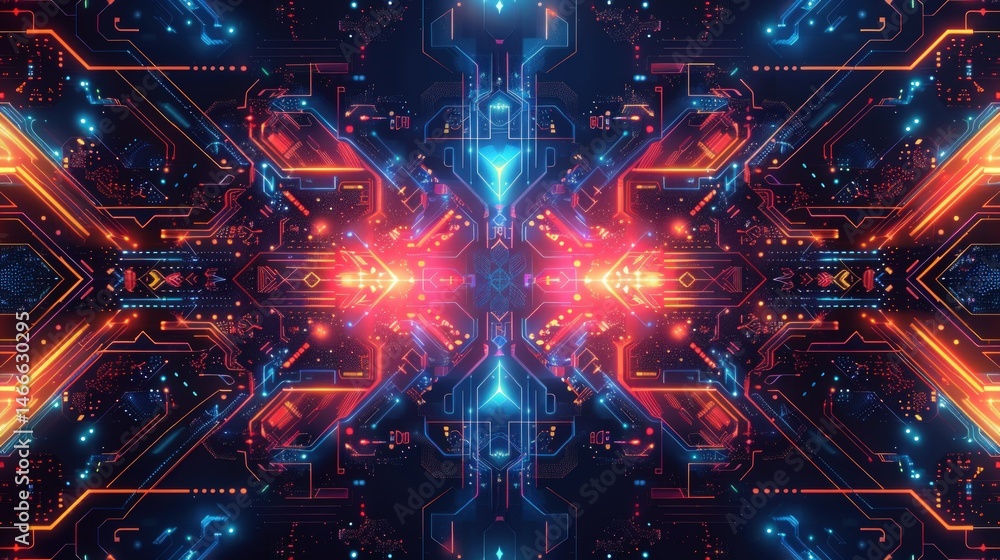Aufkleber futuristic abstract digital background with glowing lights and patterns