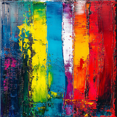 Abstract colorful painting with a rough, aged texture shows a grunge pattern of yellow and brown on a dirty, weathered wall