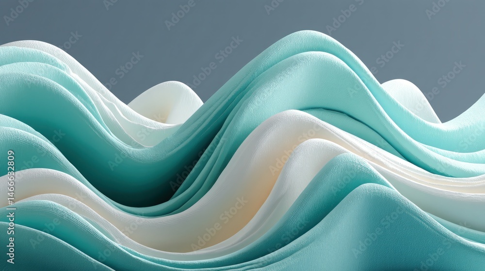 Poster soft waves of light turquoise and cream creating fluid textures in abstract design