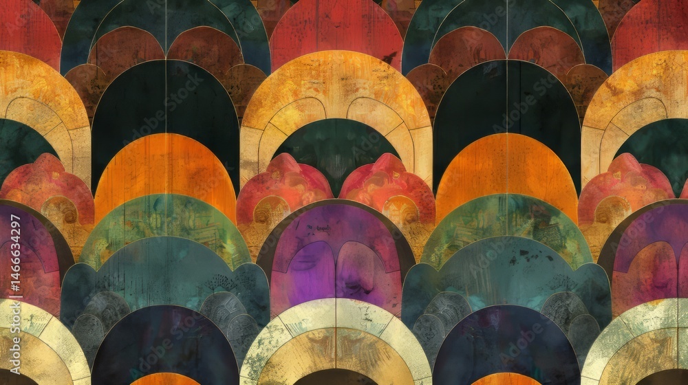 Poster the image shows a seamless, geometric pattern composed of overlapping arches.