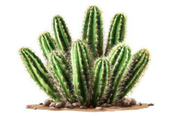 Isolated desert cactus plants with rocks