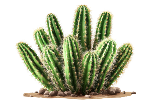 Isolated desert cactus plants with rocks
