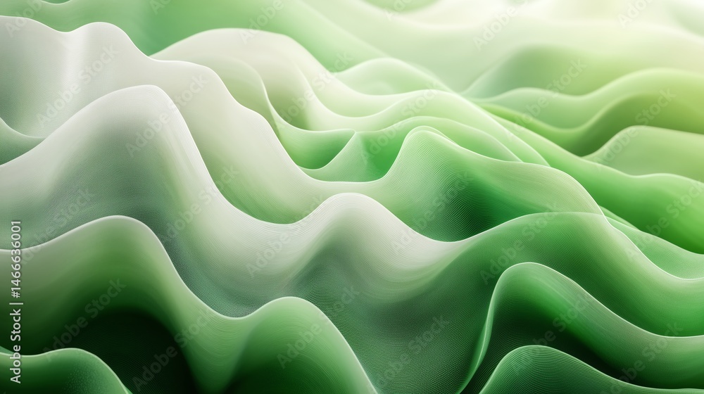 Poster seamless gradient of curved green and white waves, versatile for nature-inspired or abstract design 