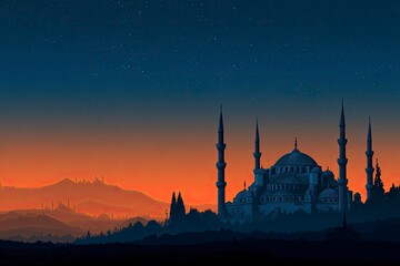 Obraz premium Mosque at Dusk or Dawn