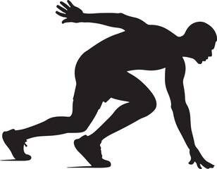Silhouette of Muscular Sprinter in Crouched Start | Intense Athletic Focus | Powerful Speed & Motion