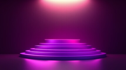 Neon Shopping Podium Vector with Purple-Pink Lighting and Copy Space for E-commerce and Retail Advertising