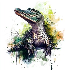 Watercolor alligator illustration wildlife reptile predator animal artwork nature art drawing design 100