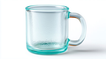 Transparent Glass Mug Isolated on White Background with Soft Edges and Unique Texture for Modern Kitchen Design