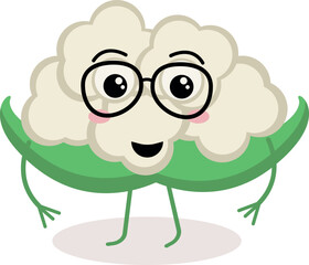Cartoon Cauliflower Character With Glasses Illustration