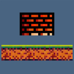 brick, grass, soil, pixel art  game illustration 
