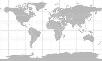 Obraz premium World vector map with country boundaries and graticules (Compact Miller projection, PPT-compatible & fully editable)