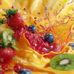 Fresh fruit salad and delicious fruit cake with berries, a sweet and healthy dessert