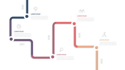 A step-by-step diagram from top to bottom for a presentation slide on marketing or a company's business strategy for several years or months. Diagram, timeline