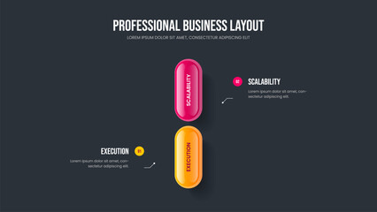 Marketing Analysis Frame Design Vector Illustration. Modern Plan Two Step Infographic Presentation Template. Service Growth 2 Option Diagram Slideshow Layout.