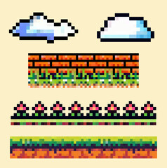 brick, grass, soil, pixel art  game illustration 
