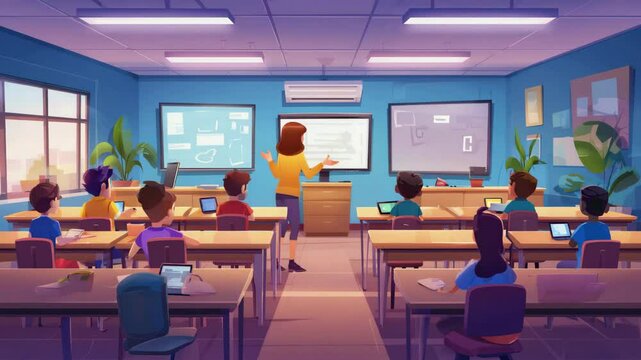 Animated Classroom: Modern Education with Interactive Whiteboards