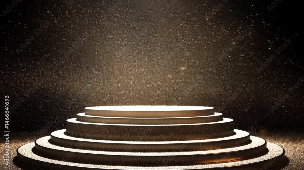 Poster elegant circular podium with tiers illuminated by soft light, creating dramatic stage for presentati